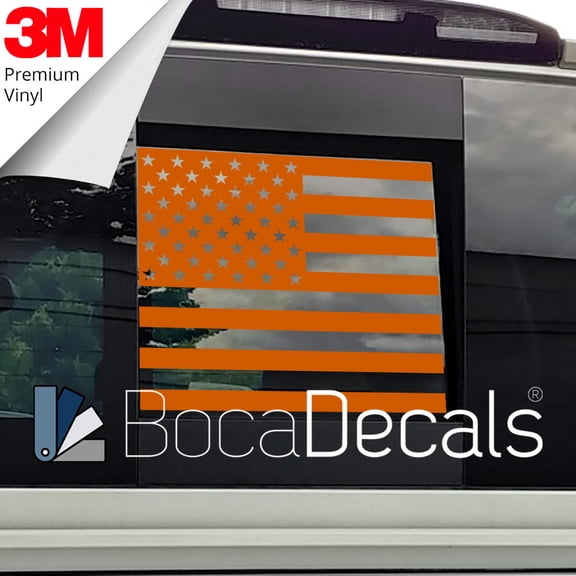 BocaDecals Precut Rear Middle Window American Flag Decal For 2013-2022 Nissan Titan - Made in USA - Small Home Business (Orange)