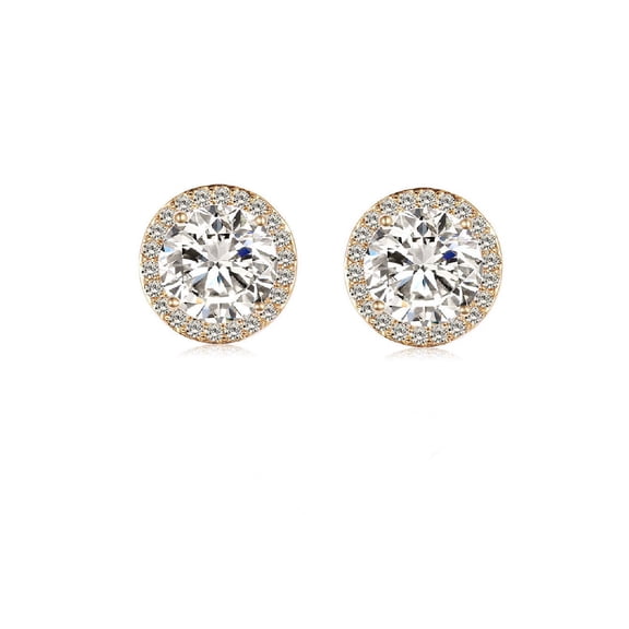 BocaGold 18K Yellow Gold Plated Cubic Zirconia Halo Earrings 10mm
