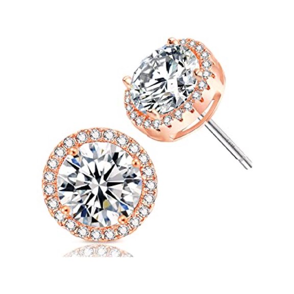 BocaGold Cubic Zirconia 18K Rose Gold Plated Halo Stud Earrings 15mm