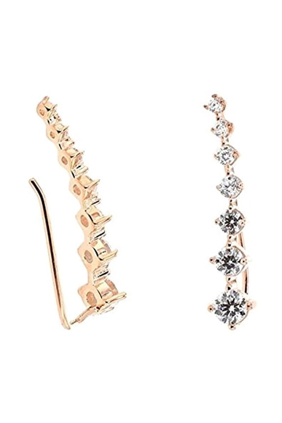 Ear Climbers CZ Crawler Earrings 24mm 1 inch Yellow Gold over steel