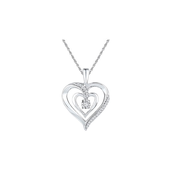 BocaGold Sterling Silver Womens Round Diamond Heart Pendant 1/10 Cttw