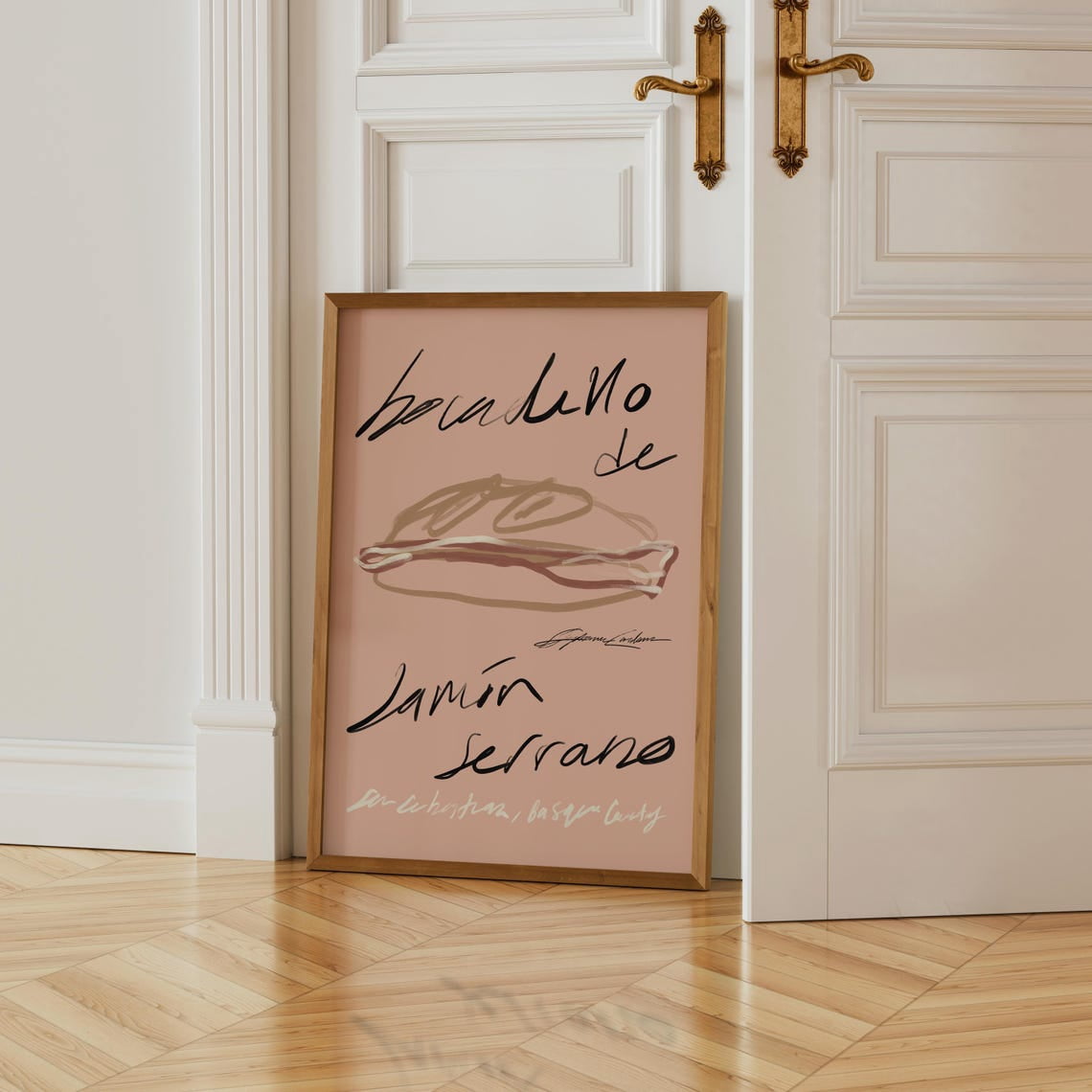 Hand Make Food Bocadillo De Jamon Wall Art Print, Spanish Hand Drawn Food Kitchen ...
