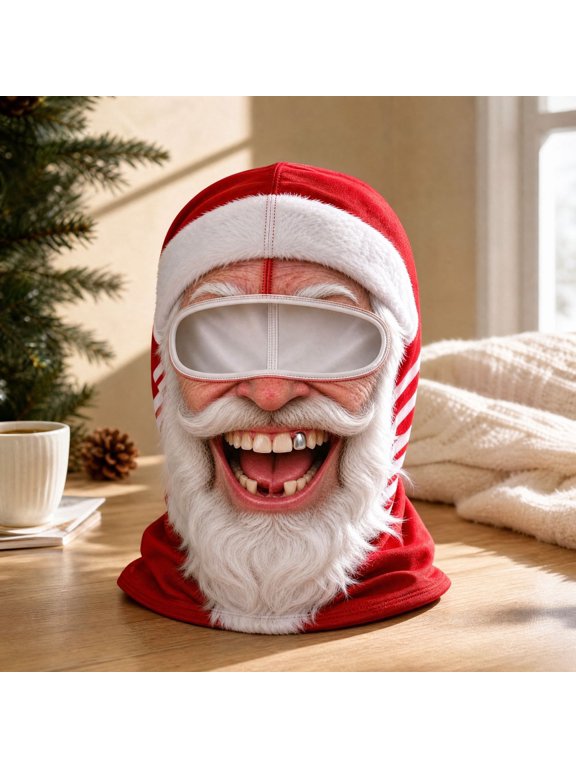 Christmas Santa Ski Balaclava,Funny Santa Face Full Face Cover, Winter Thermal Windproof Headwear for Skiing Outdoor Sports,#D