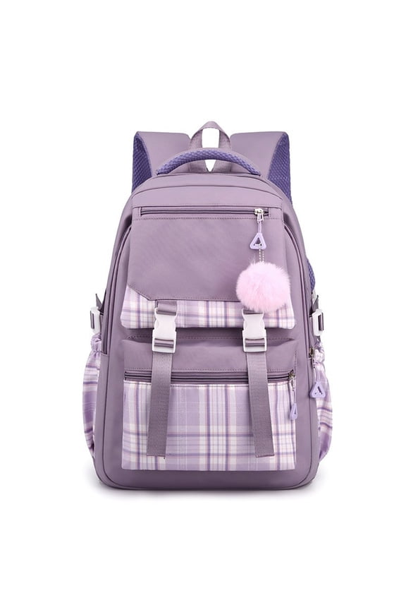 Purple Plaid Backpack - 16.4 Inch School Backpack, Aesthetic Kawaii Laptop Backpack, Large Capacity Preppy Style Backpack, Fashion Travel Backpack