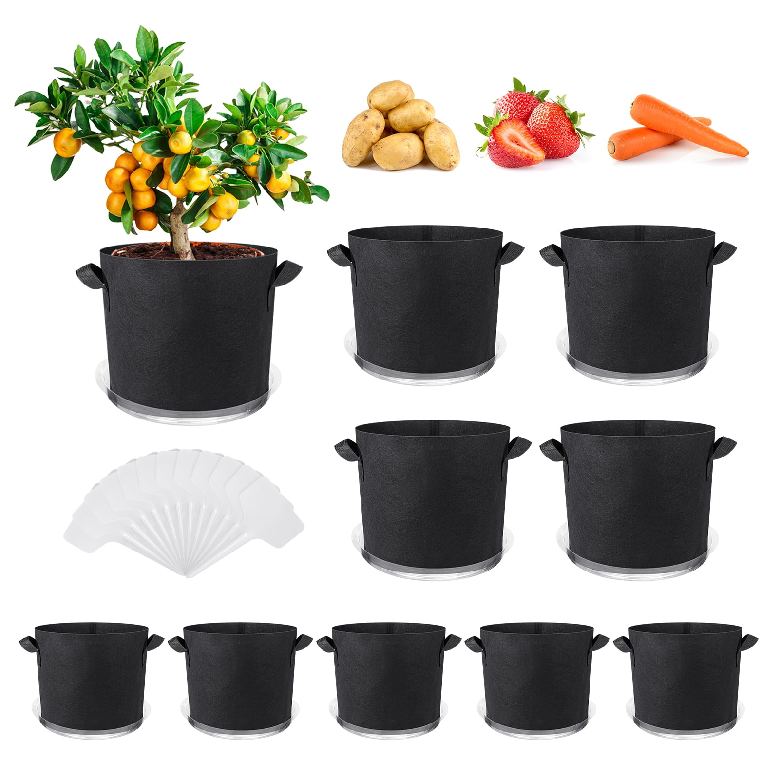 Bocaoying 10 Pack Grow Bags 3 and 5 Gallons with 10 Pack Plant Saucers, Heavy Duty Thickened