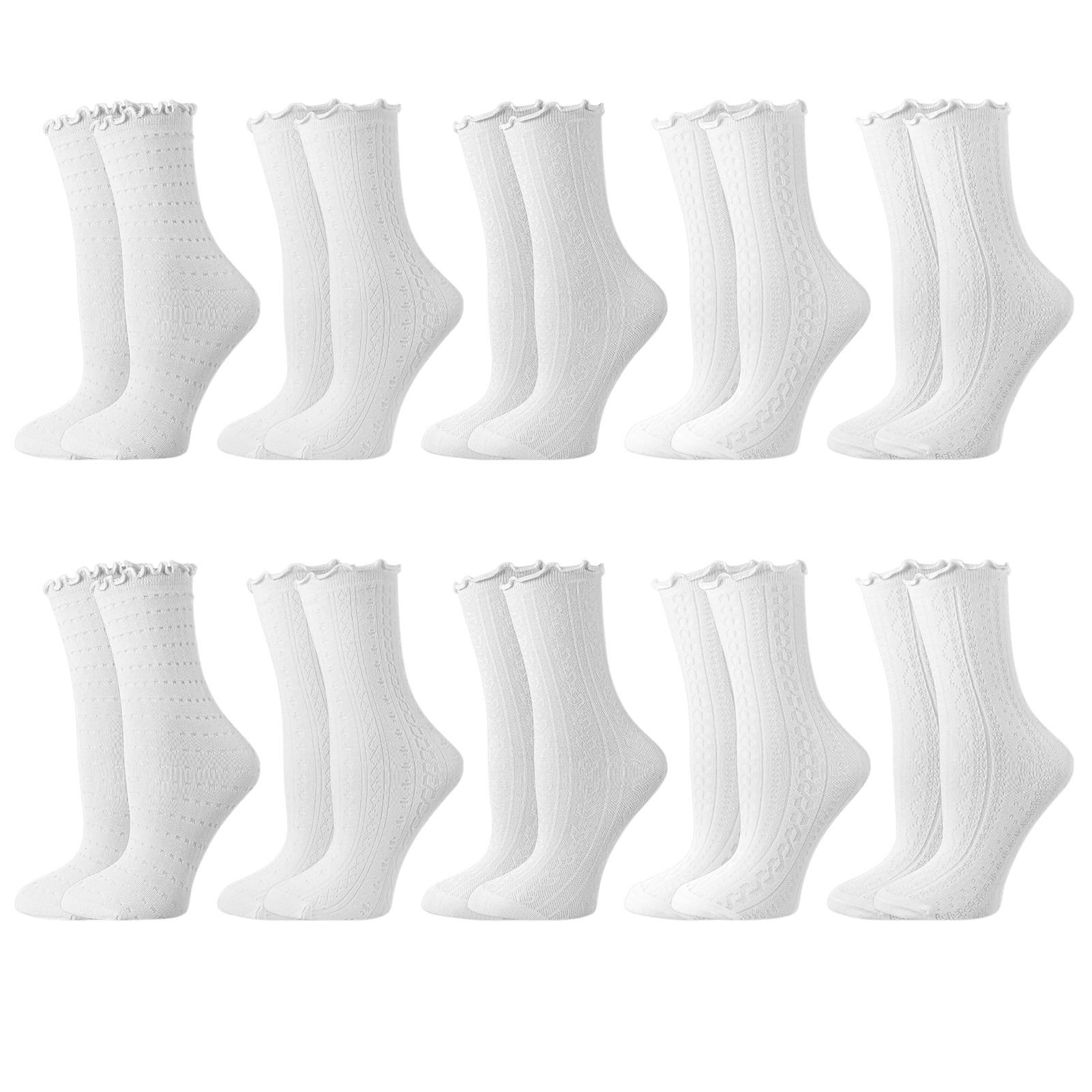 Bocaoying 10 Pack Ruffle Socks for Women, Mesh Breathable Crew Socks, 5 ...