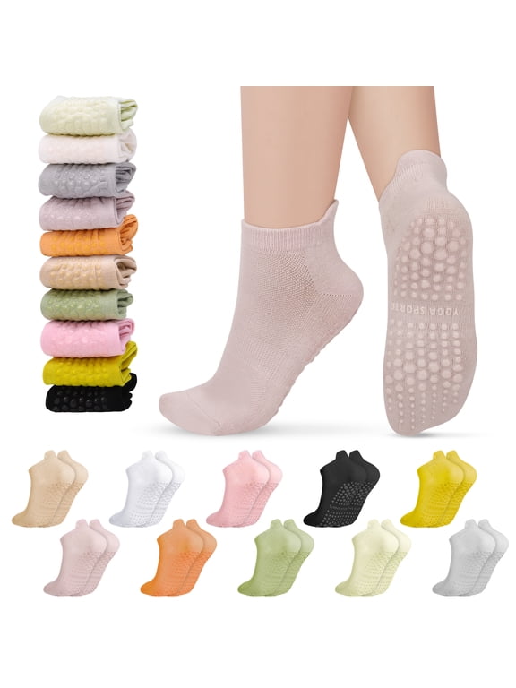 10 Pairs Non-Slip Footies Socks for Women - Cushioned Ankle Gripper Socks with Rubber Sole for Yoga, Pilates, Ballet & Barefoot Workout