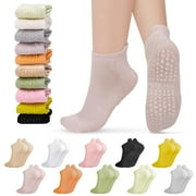 Bocaoying 10 Pairs Grip Pilates Socks for Women, Cushoned Non-slip Yoga Athletic Ankle Socks for Ballet Barefoot Workout Hospital