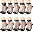 thumbnail image 1 of Bocaoying 10 Pairs Women's Sheer Socks,Floral Lace Socks, Mesh Ankle Socks, Breathable, Reinforced Heel Toe, Black, US 6-9, 1 of 9