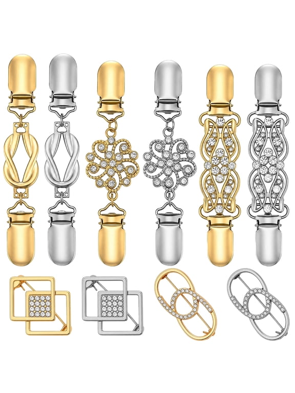 10 Pcs Vintage Cinch Clips, Variety of Styles Dress Clips Back Cinch, No-Sew Waist Tightener for Women to Tighten Sweater Cardigan Shirt Collar, Gold Silver