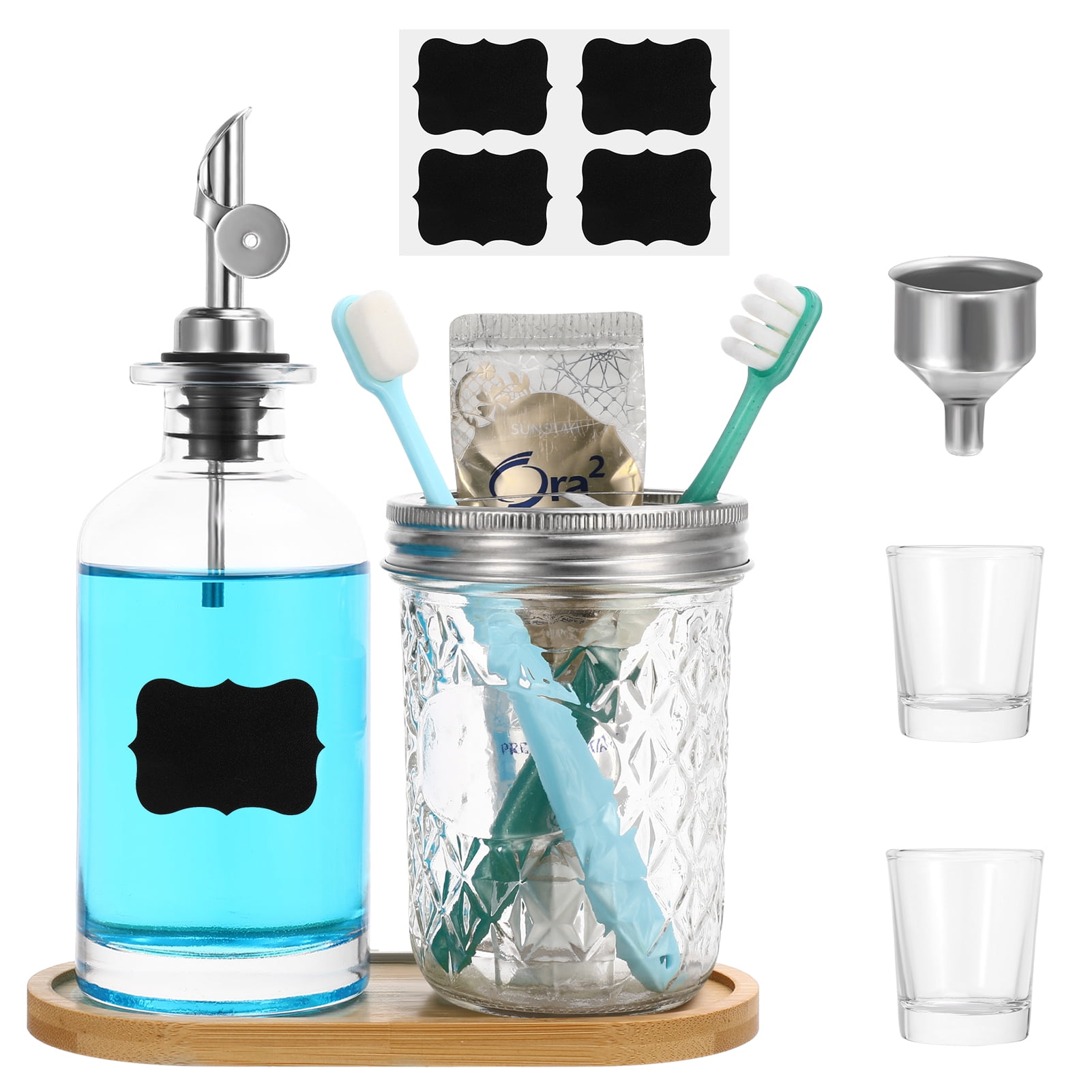 Bocaoying 12.3 oz Mouthwash Dispenser for Bathroom, Glass Mouth Wash