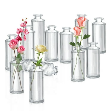 Bocaoying 12 Pack Glass Bud Vase, Small Flower Vase in Bulk, Vertical Stripes Bottles Ribbed, Clear Vases for Flower, Centerpiece Decorative Vases for Home Wedding Bridal Shower Decor