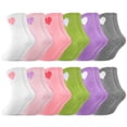 thumbnail image 1 of Bocaoying Girls Cotton Athletic Crew Socks, Multicolor Cute Hearts Patterns, 12 Pair, Ages 3-12, 1 of 7