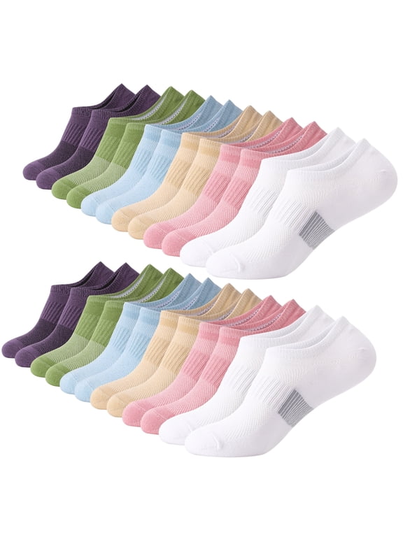 12 Pairs No Show Socks for Women, Breathable Low Cut Running Socks with Arch Support, Moisture Wicking, Anti Slip, Size 5-8