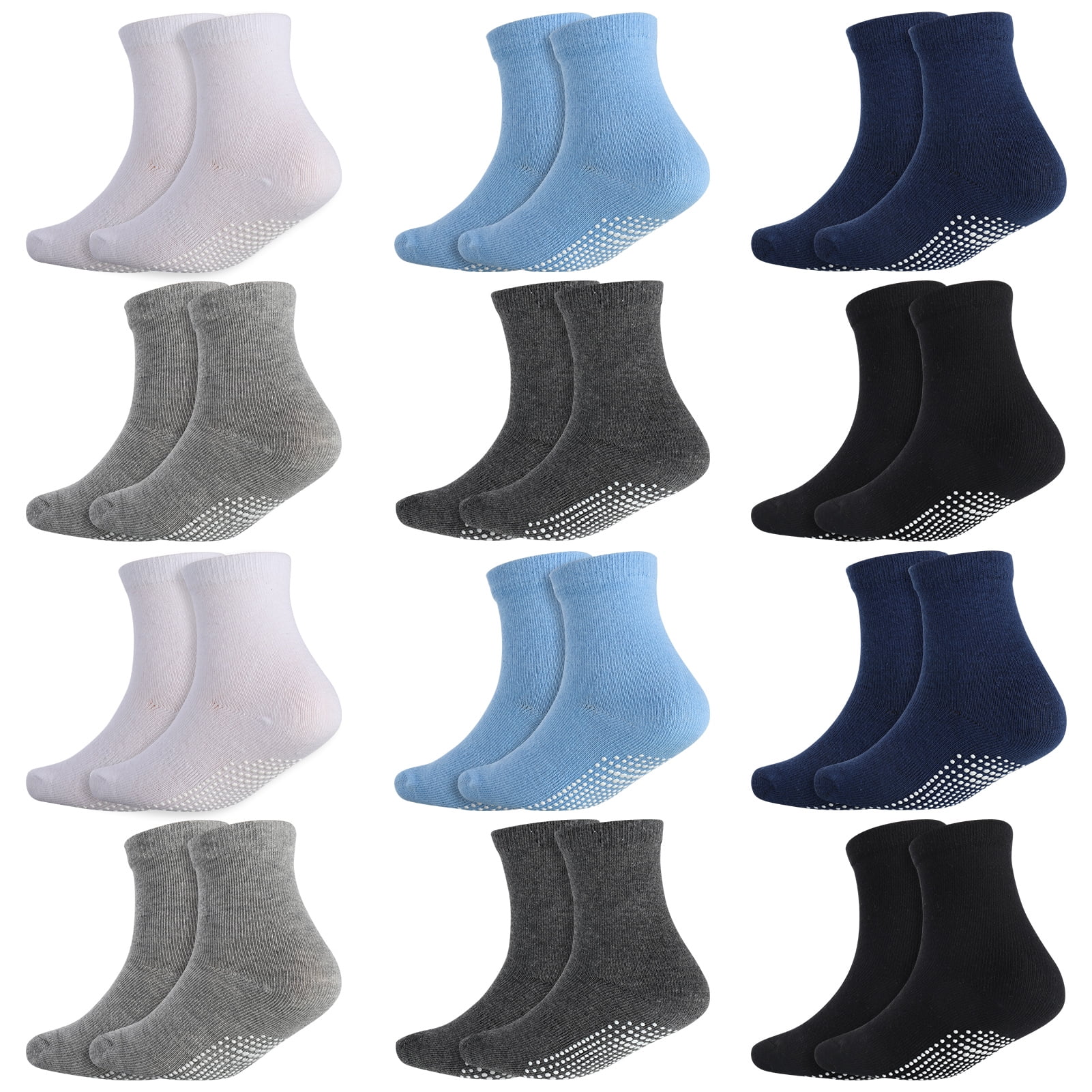 Bocaoying 12 Pairs Non Slip Toddler Grip Socks, Unisex Baby Warm Socks with Grip, Combed Cotton