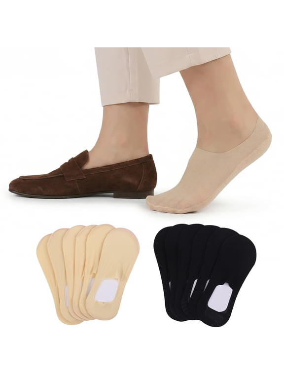 12 Pairs No Show Socks, No Show Hose Footies, Ice Silk Low Cut Sock Liners with Silicone Grips, Nude/Black, US 7-10.5