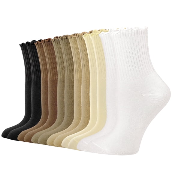 Bocaoying 12 Pairs Cute Ruffle Socks for Women, Lettuces Edge Crew Socks, Soft Cotton Frilly Socks, Cottagecore Coquette Girly Socks for Boots, Casual Daily Wear, 5-9.5