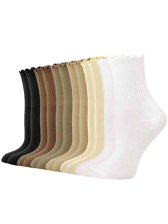 12 Pairs Cute Ruffle Socks for Women, Lettuces Edge Crew Socks, Soft Cotton Frilly Socks, Cottagecore Coquette Girly Socks for Boots, Casual Daily Wear, 5-9.5