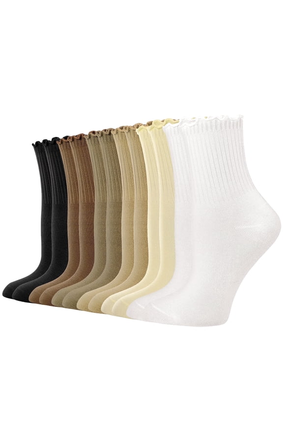 12 Pairs Cute Ruffle Socks for Women, Lettuces Edge Crew Socks, Soft Cotton Frilly Socks, Cottagecore Coquette Girly Socks for Boots, Casual Daily Wear, 5-9.5
