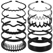 Bocaoying 12 Pcs Black Headbands for Women Men, Non Slip Comb Headbands with Teeth, Fashion Zigzag Wavy Claw Hair Accessories, Elastic Thin/Thick Headbands for Short/Long/Curly Hair