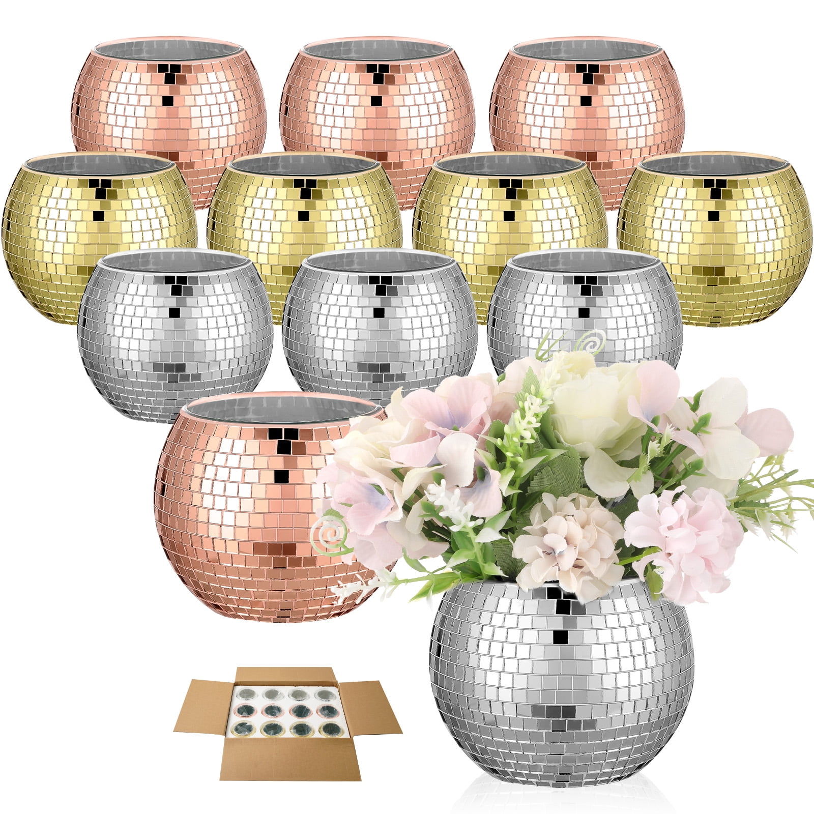 Bocaoying 12 Pcs Disco Ball Vase, Disco Ball Planter Candle Holder
