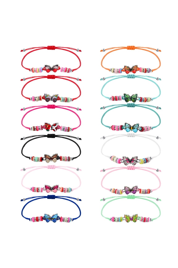 12 Pcs Girls Bracelets with Butterfly Pendant, Kids Toddler Jewelry with Multicolor Beads, Adjustable Butterfly Charm Bracelets, Perfect Christmas Birthday Party Gift for Little Girls