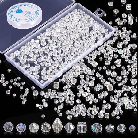 Bocaoying 800 Pcs Bead for Jewelry Making, Crystal Beads Set with 6 Meter Elastic Rope and Storage Box, Assorted Glass Beads Bulk, Briolette for DIY Crafts Bracelets Necklace Wristband