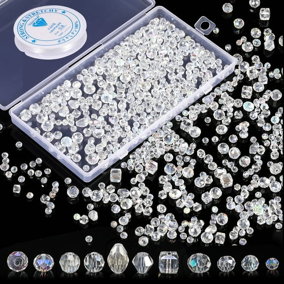 Bocaoying 800 Pcs Bead for Jewelry Making, Crystal Beads Set with 6 Meter Elastic Rope and Storage Box, Assorted Glass Beads Bulk, Briolette for DIY Crafts Bracelets Necklace Wristband