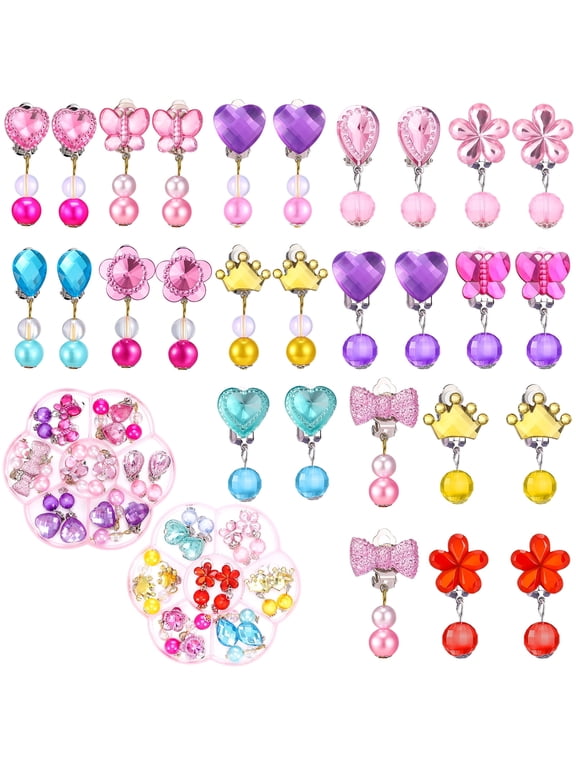 14 Pairs Clip on Earrings for Girls, Non Pierced Earrings with Soft Rubber Plug, Cute Pearl Crystal Jewelry Clip Earrings, Hypoallergenic Clips on Earrings Gifts for Birthdays, Christmas