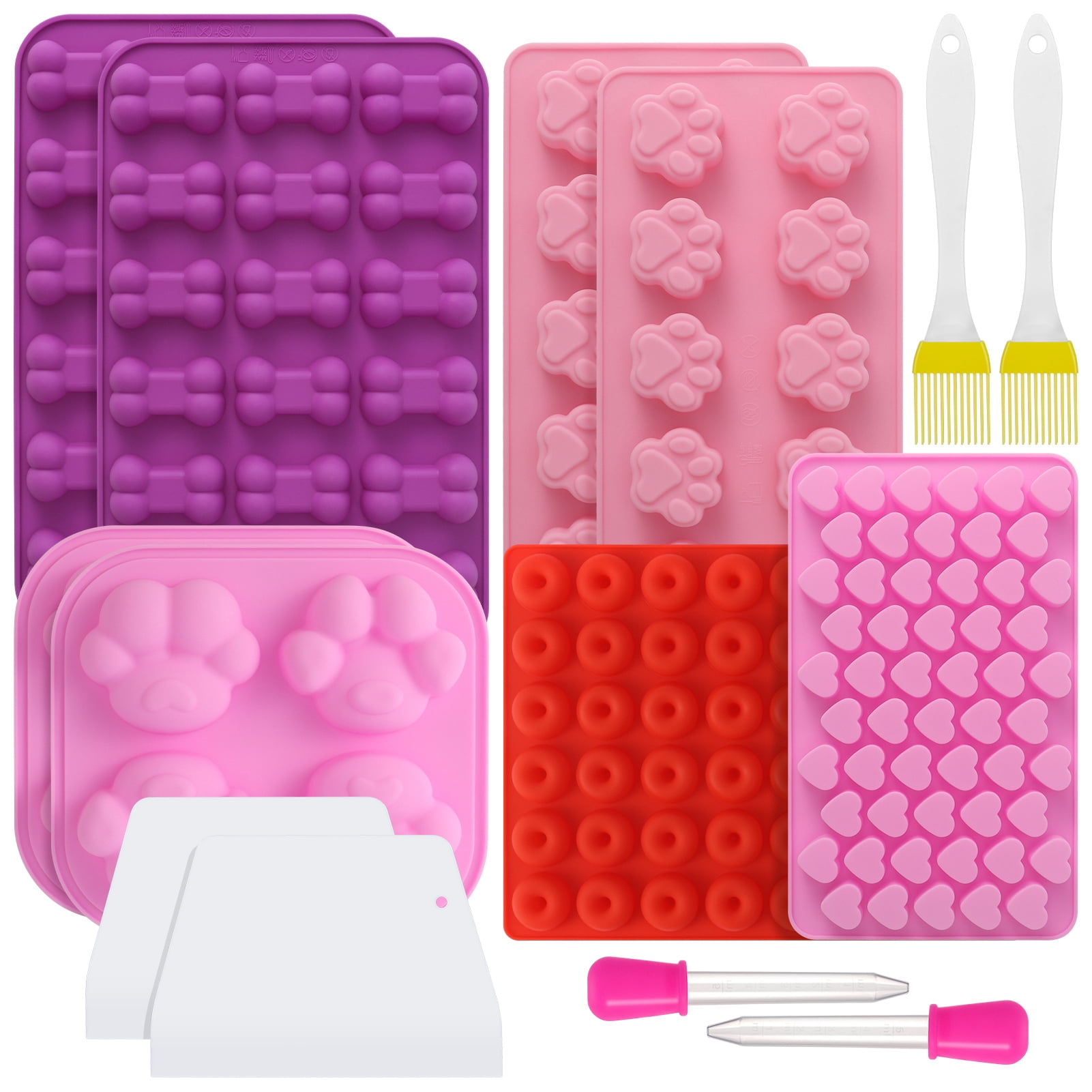Bocaoying 14 Pcs Silicone Candy  Molds Set, Silicone Gummy Molds with 2 Droppers, Reusable Chocolate Baking Mold for Baking Biscuits, Cookie