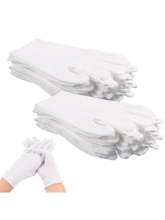 30 Pcs White Cotton Gloves for Dry Hand Sleeping, Eczema Moisturizing Gloves for Men and Women, Washable Premium Cotton Gloves for Coin Jewelry Silver Inspection