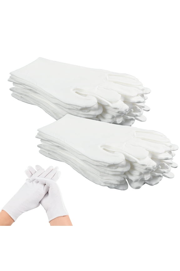 30 Pcs White Cotton Gloves for Dry Hand Sleeping, Eczema Moisturizing Gloves for Men and Women, Washable Premium Cotton Gloves for Coin Jewelry Silver Inspection