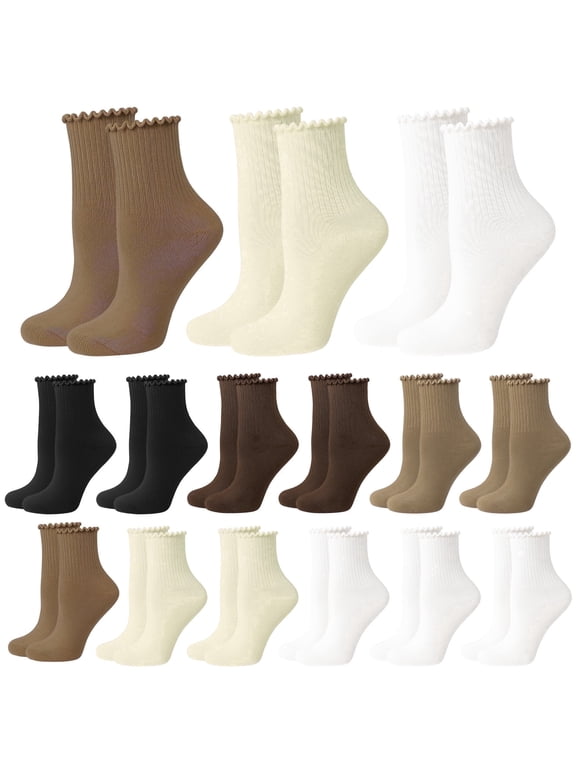 15 Pairs Cute Ruffle Socks for Women, Lettuces Edge Crew Socks, Soft Cotton Frilly Socks, Cottagecore Coquette Girly Socks for Boots, Casual Daily Wear, 5-9.5