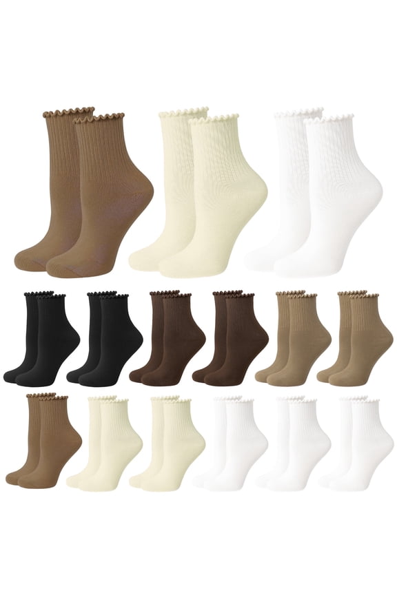 15 Pairs Women's Ruffle Crew Socks, Lettuces Soft Socks, Cute Frilly Socks, US 5-9.5, Multicolor