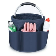 Bocaoying 17L Cleaning Organizer Caddy with Handle,Large Folding Cleaning Basket Bag,Multifunction Collapsible Waterproof Gardening Tool Storage Bag,Multipocket Craft Caddy Organizer for Cleaning Utensilsnavy blue