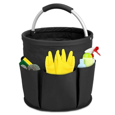 Bocaoying 17L Cleaning Organizer Caddy with Handle, Large Folding Cleaning Basket Bag, Multifunction Collapsible Waterproof Gardening Tool Storage Bag, Multipocket Craft Caddy Organizer for Cleaning Utensils(Black)