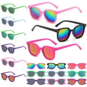 18 Pack Kids Sunglasses Bulk, Neon & 80s Retro Style, Summer Beach Pool & Birthday Party Favors for Boys Girls Ages 3-8