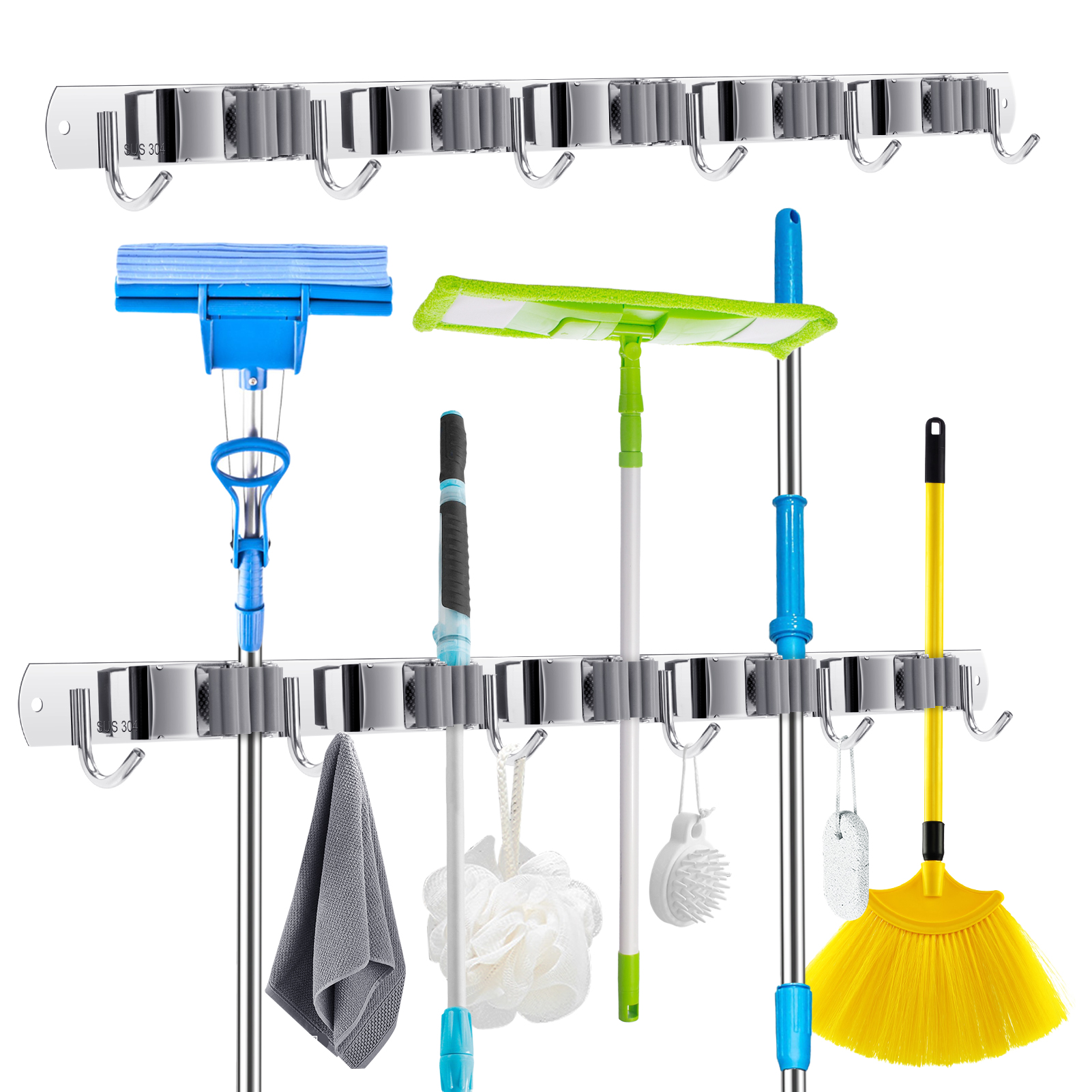 Dilwe Mop and Broom Holder Rack Wall Mounted Tools Storage Organizer ...
