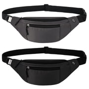 Bocaoying 2 Pack Fanny Pack for Men Women, Lightweight Waist Bag with 2-Zipper Pockets, Water Resistant Sports Bum Bag with Adjustable Strap for Hiking Running Cycling Black, Gray