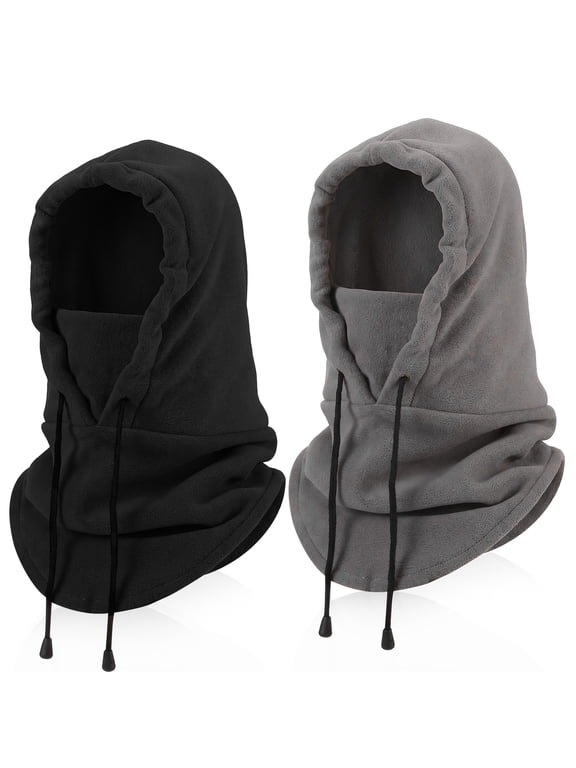 2-Pack Fleece Balaclava for Men & Women, Windproof Ski Mask with Drawstring, Thermal Winter Face Cover for Cold Weather Cycling, Commuting & Outdoor Sports