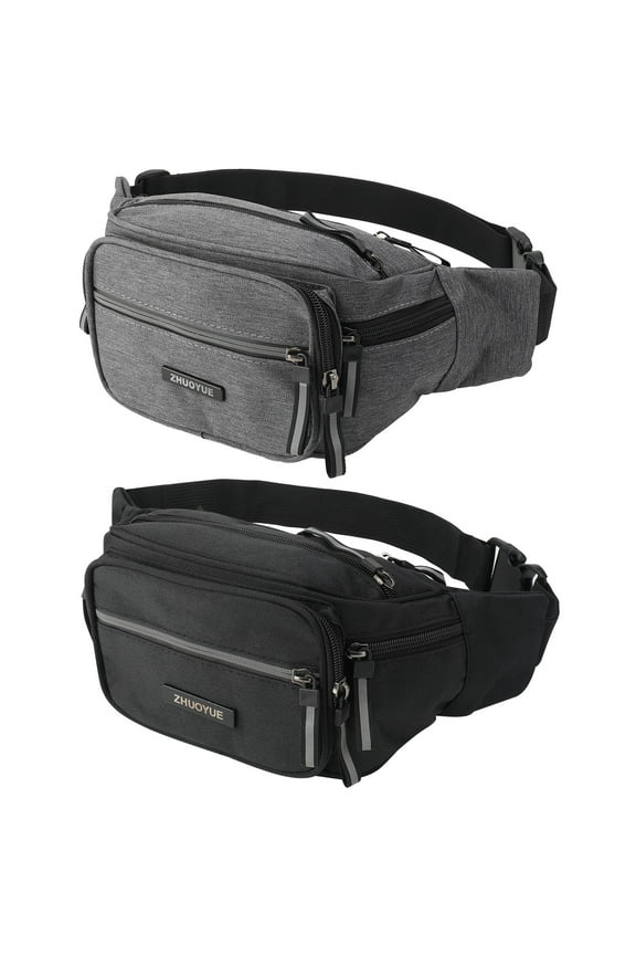 2 Pack Multi-Pockets Fanny Packs for Men Women, Crossbody Bag Waist Bag with 6-Zipper Pockets and Adjustable Straps, Water Repellent Bum Bag for Outdoors Sports Travel Hiking Running