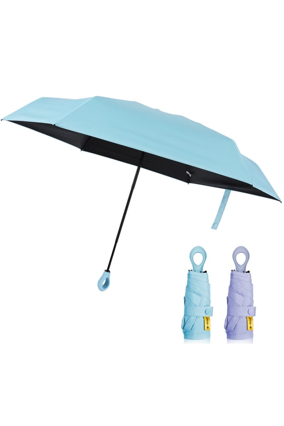 2 Pack Mini Sun Travel Umbrella, Lightweight Portable Umbrella, Rain Sun Blocking Anti UPF 50 UV Protection 99.9%, Light Compact Rain Umbrella for Travel Outdoor Daily Use