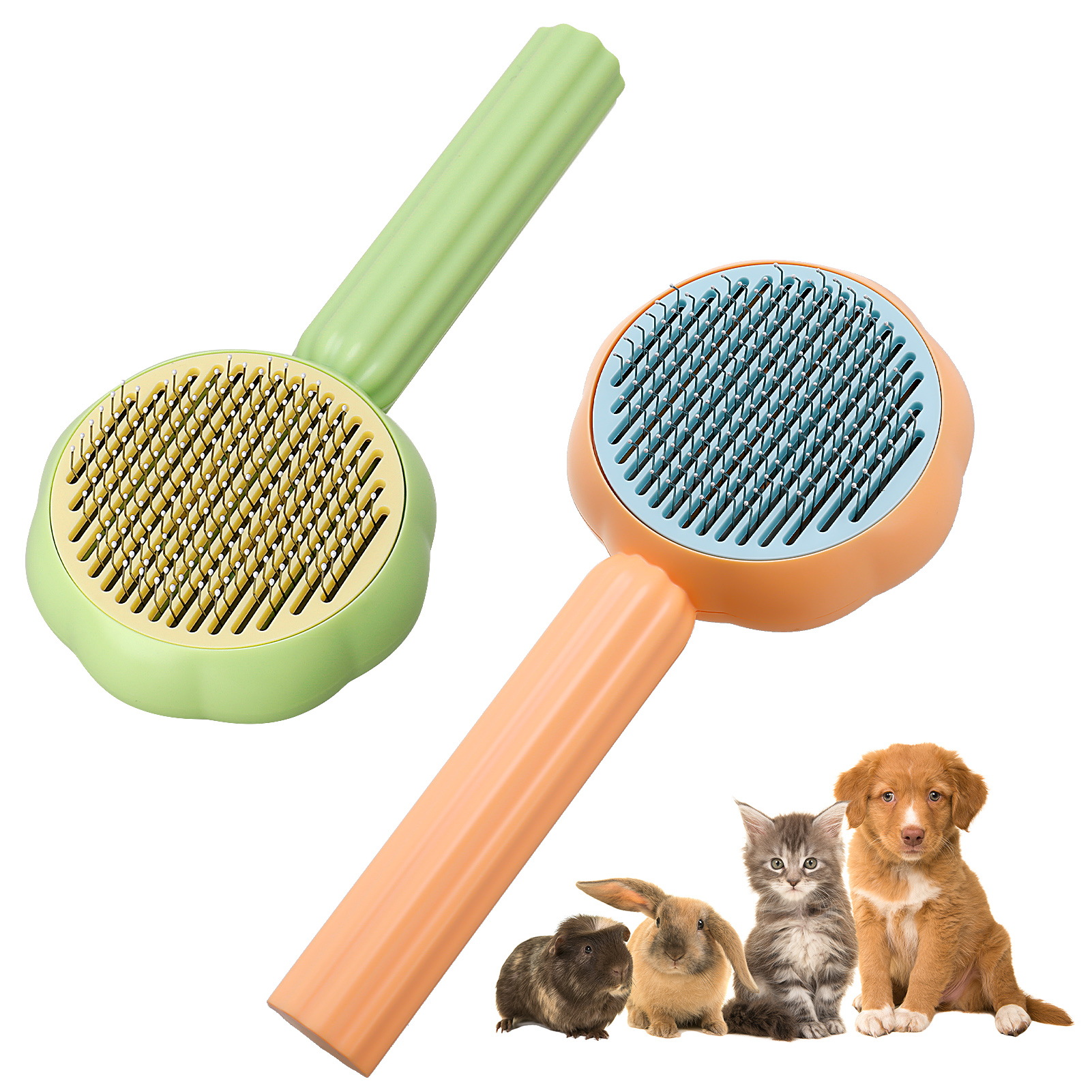 Bocaoying 2 Pack Pet Combing Brush, Self Cleaning Cat Brush for