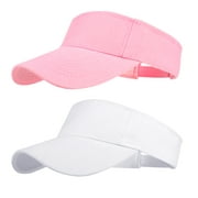 Bocaoying 2 Pack Sport Sun Visor Hats, Adjustable Empty Top Sun Caps, Athletic Visor Hat for Sun Protection and Outdoor Actiivity(White,pink)