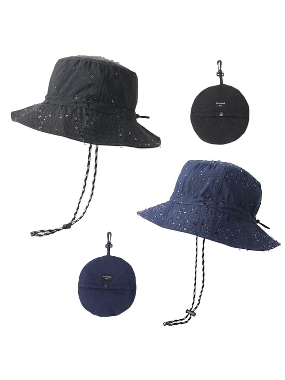 2 Pack Sun Hats Bucket Hats for Men Women, Waterproof Fishing Hats with Sun Protection, UPF 40+, Packable Outdoor Boonie Hat, Black/Blue