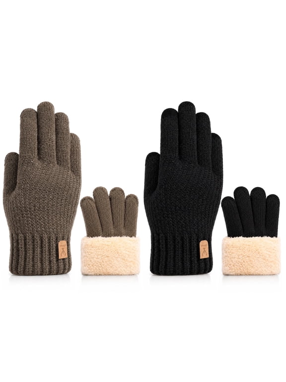 2 Pack Thermal Winter Gloves, Fleece Lining Touch Screen Knit Stretchy Warm Gloves for Running, Cycling, Riding, Men Women