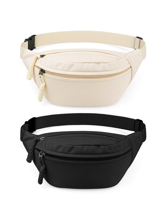 2 Pack Fanny Pack for Women, Lightweight Waist Bag with 2 Smooth Zipper Pockets, Adjustable Water Resistant Sports Bum Bag for Outdoors Sports Travel Hiking Running