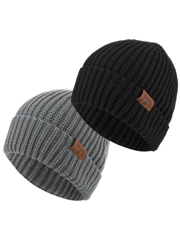 2 Pack Warm Beanie Hat for Men Women, Unisex Warm Winter Caps Soft, Breathable & Cozy Stretchy Knitted Cuffed Cap