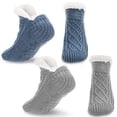 thumbnail image 1 of Bocaoying 2 Pairs Fluffy Fuzzy Warm Slipper Socks for Men, Thick Fleece Lined Non-Slip Socks with Grip Indoor Floor, Size Large, 1 of 7