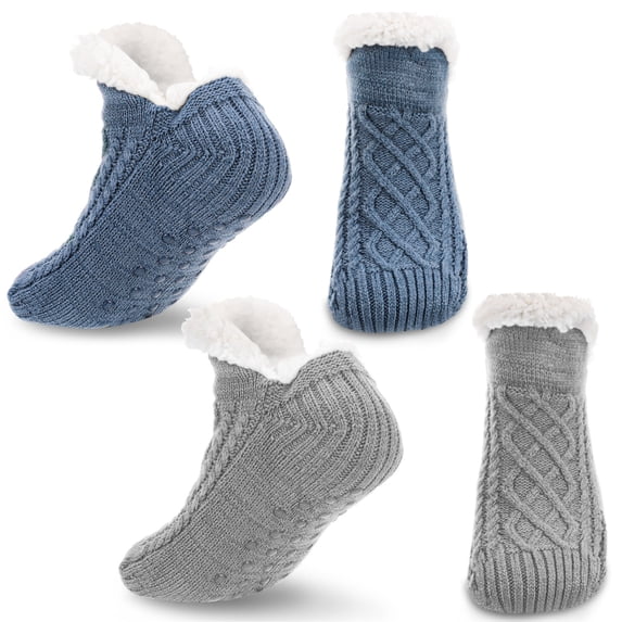 Bocaoying 2 Pairs Fluffy Fuzzy Warm Slipper Socks for Men, Thick Fleece Lined Non-Slip Socks with Grip Indoor Floor, Size Large
